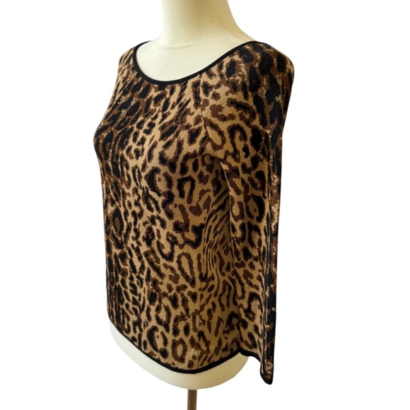 CELINE SWEATER TOP WOOL SILK ANIMAL PRINT DESIGNER QUIET LUXURY MOB WIFE L - Picture 4 of 10